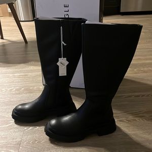 black no-heel wide-calf boots